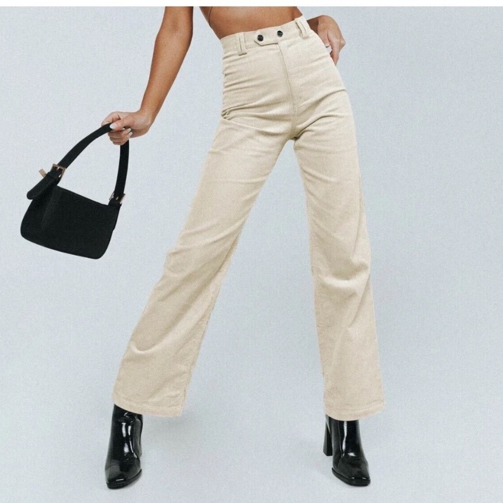 Princess‎ Polly Uptown Cord Pant Beige Corduroy High Rise Wide Leg Womens Size 2